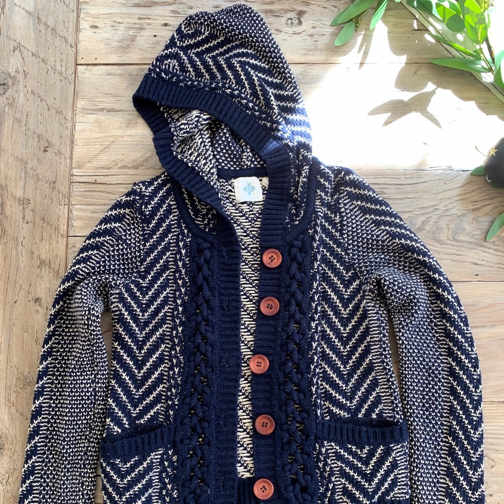 Anthropologie WHR hooded Navy Sweater with buttons